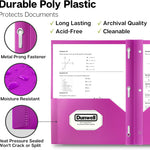 Dunwell Plastic 2 Pocket Folders with 3 Prongs, (6 Pack, Assorted Colors), 3-Clasp Folders with Fasteners, Tear-Resistant, Long Lasting Acid-Free Poly, Includes Labels