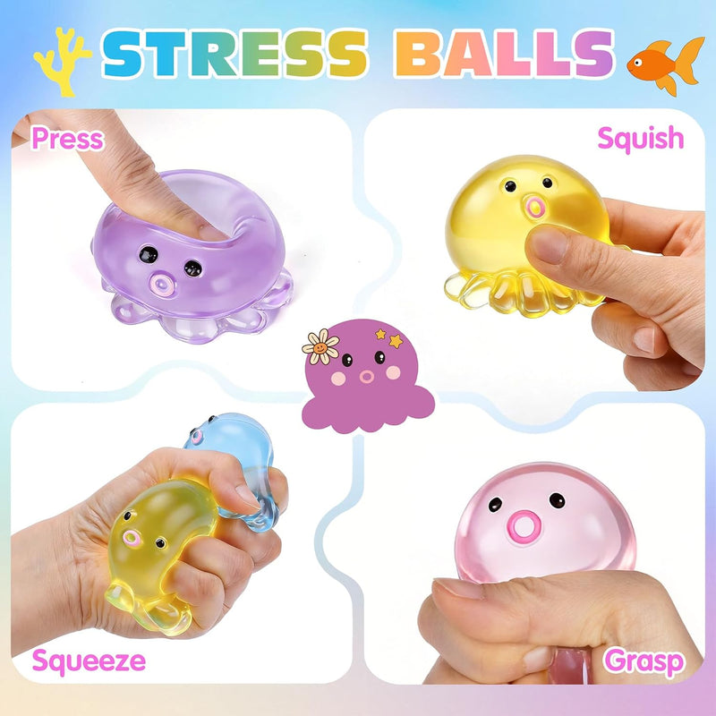 VISCOO 4 Pack Octopus Stress Balls for Adults Kids, Slow Rising Squishy for Anxiety Stress Relief, Cute Squeeze Ball for Party Favors/Taba Squishy for Classroom Prize Birthday