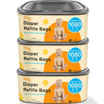 Jumbo Square Diaper Bags Fits Diaper Genie Classic,Compact,Select | Diaper Pail Refill Bags Holds up to 1080 Newborn-Sized Diapers, Odor Control & Durable Disposal Refill, Plant Scented 2 Pack