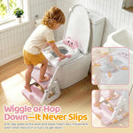 Orzbow Potty Training Seat with Step Stool, Toddler Toilet Seat with Ladder | 7 Height Adjustable, Splash Guard, Non-Slip Base, Handles, Stable Triangular Fits Most Toilets, For Kids Boys Girls, Pink