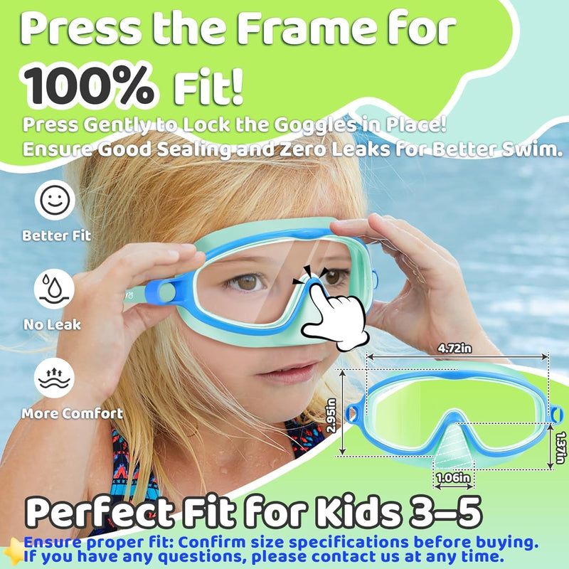 Vvinca 2 Pcs Kids Swim Goggles with Nose Cover, Swimming Diving Mask Wide View Anti Fog UV Anti Shattered Lens for Kids 3-14