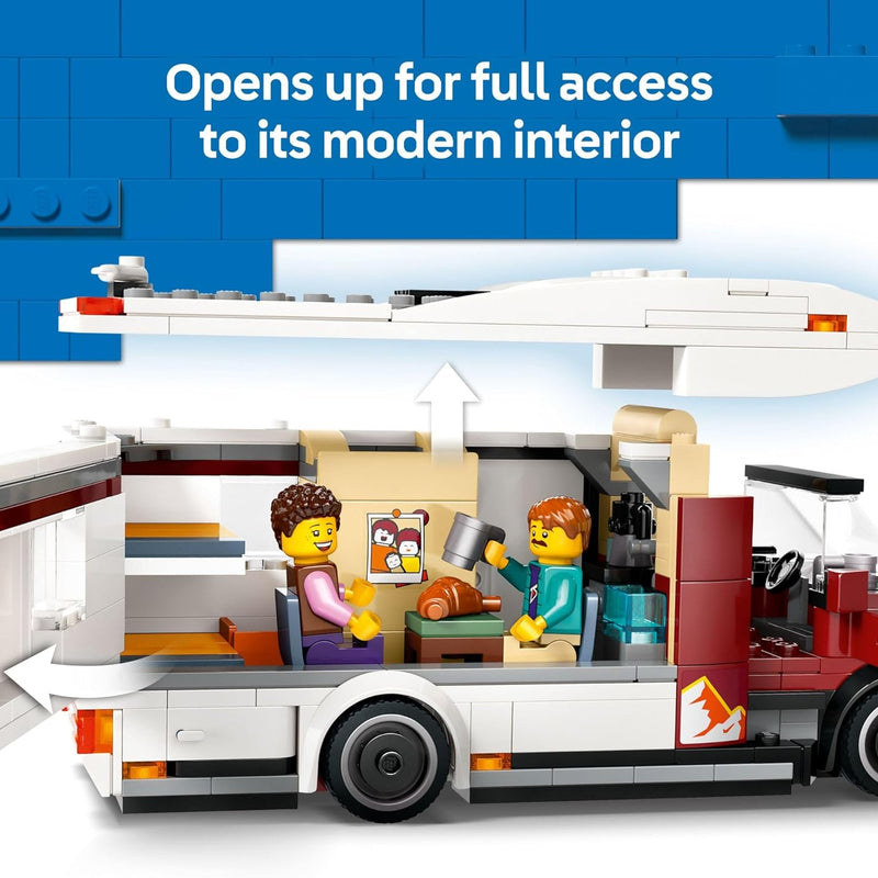 LEGO City Holiday Adventure Camper Van Building Toy Set with 3 Minifigures and Accessories