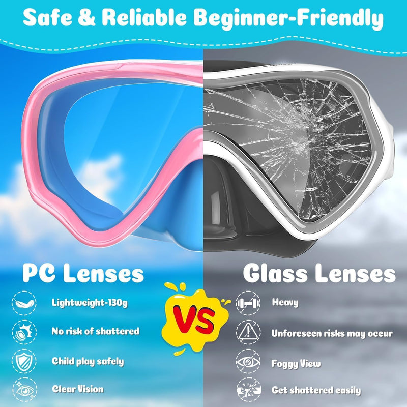 COOLOO 2 Packs Kids Goggles with Nose Cover, 180° Wide View Swimming Goggles for Kids 4-16, No More Hair Snags Anti-Fog No-Leak Snorkel Mask for Boys Girls Youth