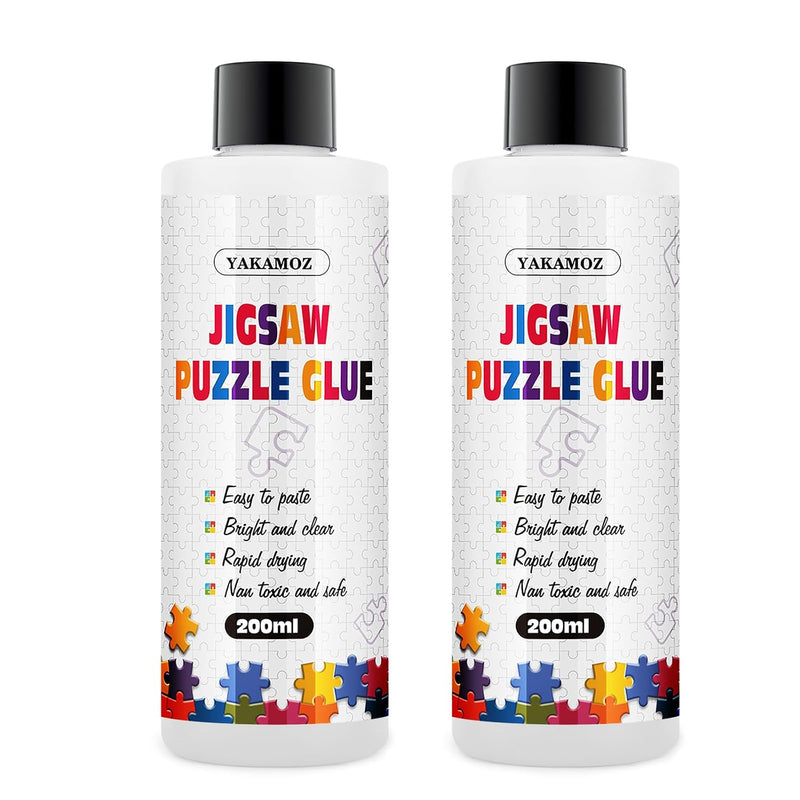 YAKAMOZ Clear Jigsaw Puzzle Glue with Precision Applicator – Non-Toxic, Quick Dry & Water-Soluble for Puzzles up to 5000 Pieces (200ML)