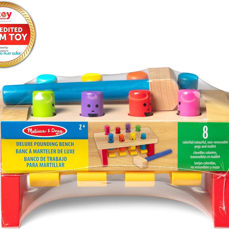 Melissa and Doug Deluxe Pounding Bench Wooden Preschool Learning Toy with Mallet, 10 inches, Ages 2+