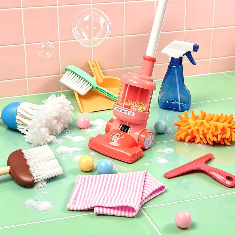 Meland 8-Piece Kids Cleaning Set with Toy Vacuum and Broom | Toddler-size broom and toy vacuum encourage household role play, coordination and pretend play, gift for boys girls ages 3-6
