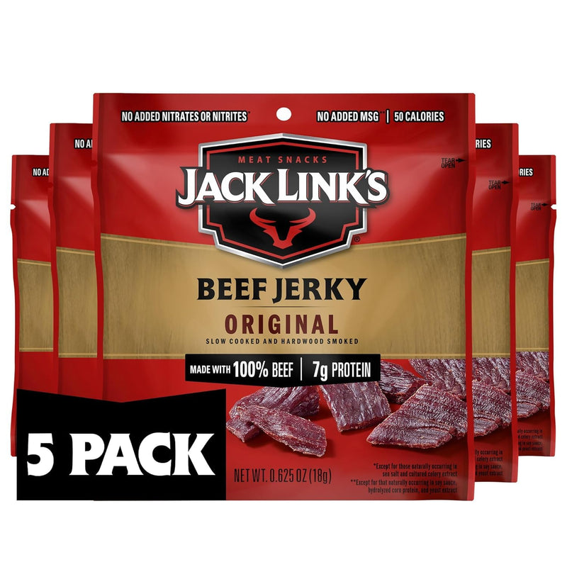 Jack Link's Beef Jerky Multipack - Original - Made with 100% Real Beef - Ready to Eat Real Meat Protein Snacks - 7g Protein per Serving - 0.625 oz Bags (20 Pack)