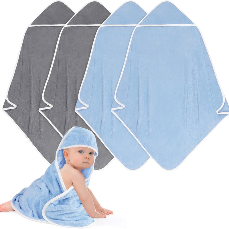 Hooded Towel for Newborn, 2 Pack Soft Coral Fleece Baby Towels | Ultra Absorbent Bath Cloths Bulk for Infants, Toddlers, Newborn Essential- 30 x 30 inch - Grey & Blue