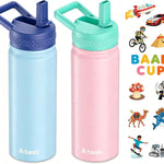 baab 18oz Kids Insulated Water Bottle 18/8 Stainless Steel Straw Cup 2 Pack | BPA-Free, DIY Stickers, Leakproof & Spillproof, Easy to Clean & Carry, Gift for Boy Girl Youth, for School Sport Travel