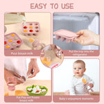 Baby Breastmilk Popsicle Molds & Baby Fruit Feeder (4 Pack), Infant Food Freezer Tray Storage Containers, Silicone Teething Pacifier Feeder and Teether for Babies（Pink&Purple）