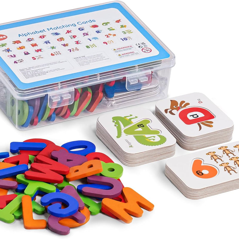 LiKee Wooden Alphabet Flash Cards and Puzzle for Preschool Educational Learning Games