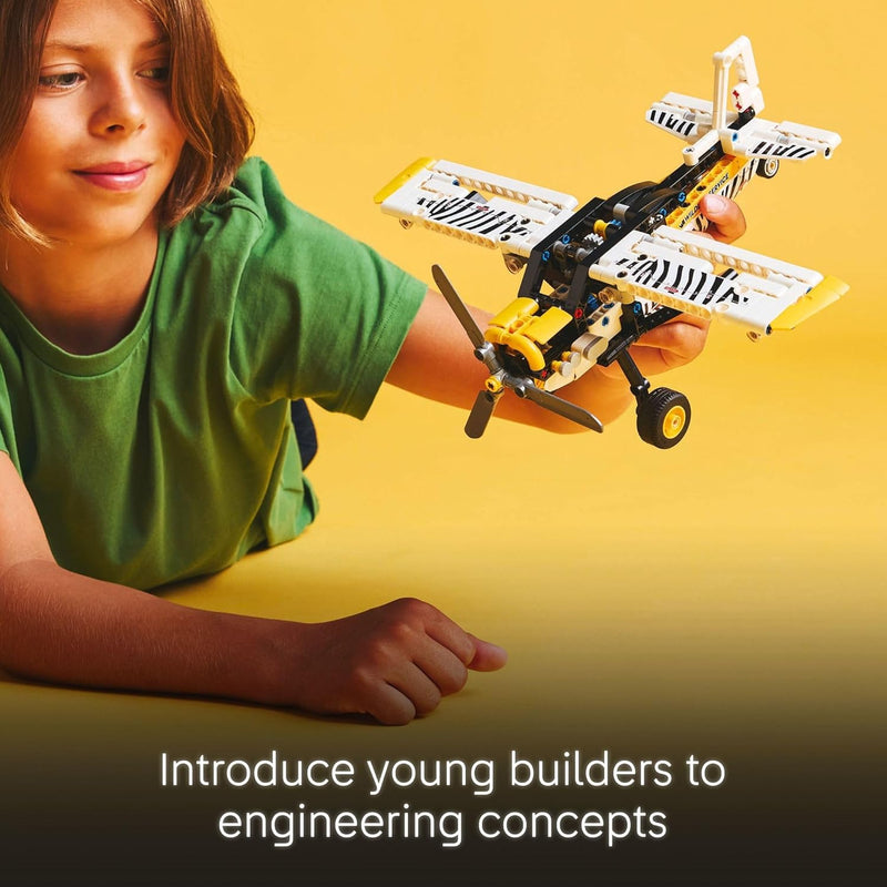 lego technic bush plane toy 42198 buildable airplane model with spinning propeller and 4-cylinder piston engine ages 8+