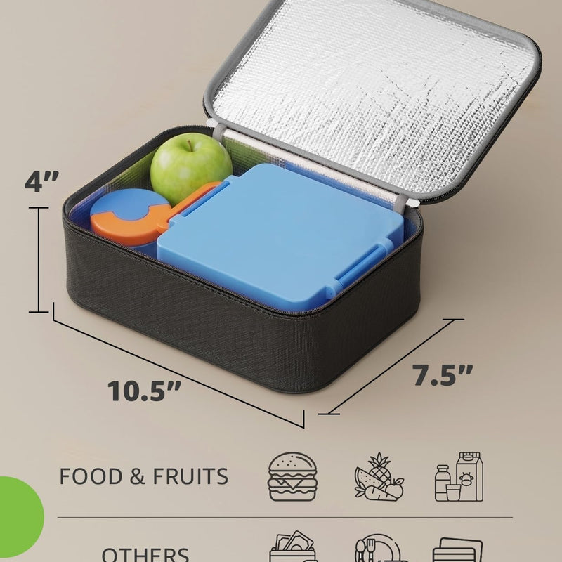 Small Lunch Box Insulated Lunch Bag for Women Men, Bento Kids Lunch Box, Compact Portable Thermal Meal Cooler Bags with Buckle Handle for Work & School, Black 5L