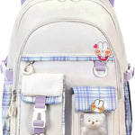PRLINJSK Girls Backpack，Cute School Backpack for Girls Kids Teens，Kawaii Bookbag for Primary Elementary，Purple