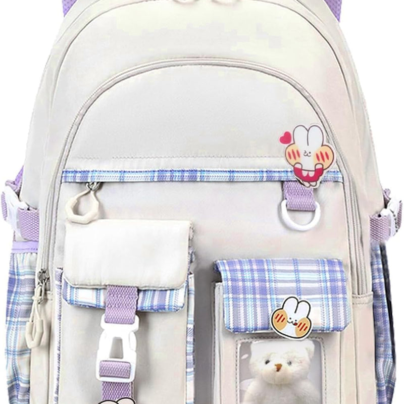 PRLINJSK Girls Backpack，Cute School Backpack for Girls Kids Teens，Kawaii Bookbag for Primary Elementary，Pink