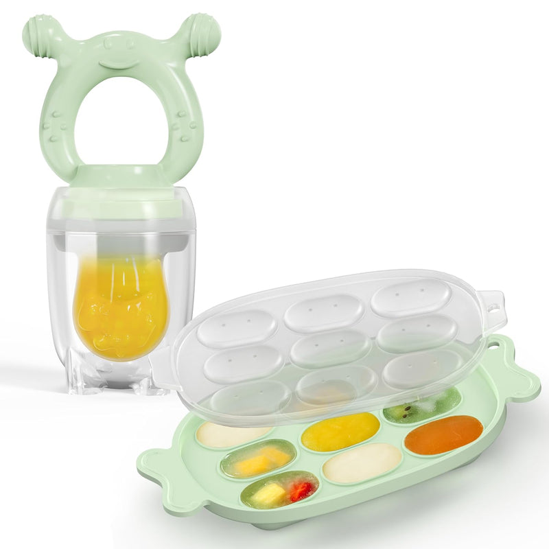 Baby Food Freezer Tray with Lids 2 Pack, Silicone Baby Food Storage Containers for Homemade Baby Food, Purees, Breastmilk, Ice Cube & Popsicle Mold (Blue/Green)