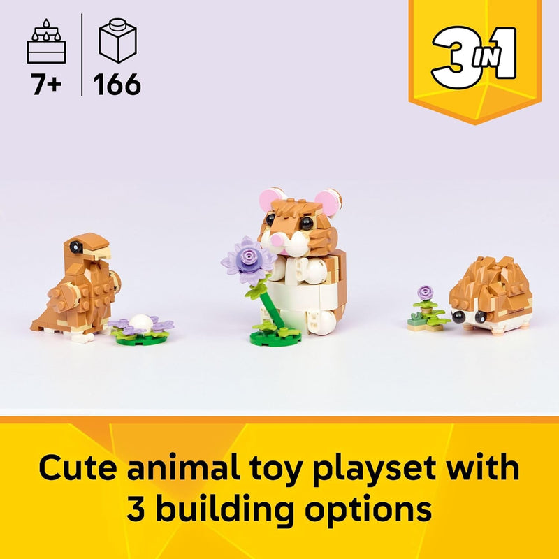 lego creator 3 in 1 cute hamster with flower building toy for kids ages 7+