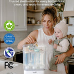 Grownsy Space Saving Baby Bottle Sterilizer and Dryer with Travel Set | Holds 6 to 8 Bottles & Pump Parts, Nesting Design, Fast Sanitization & Drying, Auto Sterile Storage for All Feed Stages