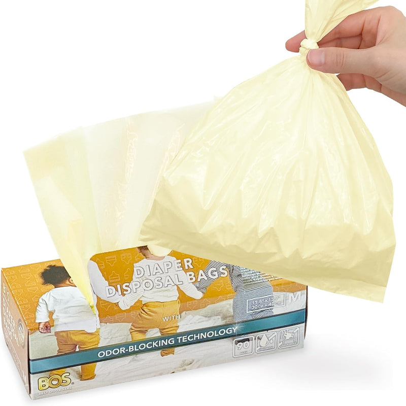 BOS Odor-Sealing Dirty Diaper Disposable Trash Bags - Scent & Smell Free - 90 Count Small
