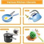 130Pcs Kitchen Playset, Toddler Pretend Cooking Play Pots, Pans, Utensils Cookware, Daily Food Fruit Veges, Shopping Storage Basket, Dessert, Prop Money, Learning Gift for Child (Blue)