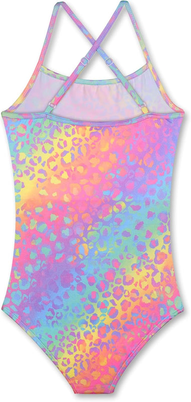 LUOUSE Girls Sparkle Swimsuits Quick Dry Racerback One Piece Hawaiian Beach Swimwear Bathing Suit with Adjustable Strap 5t - 6t
