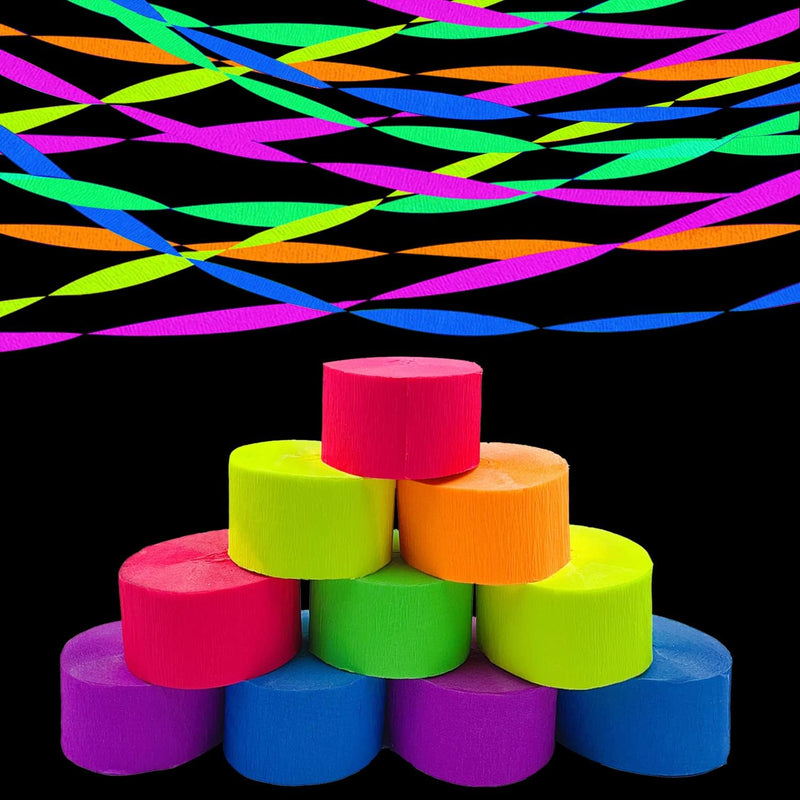 Glow Crepe Paper Streamers: UV Reactive, Neon Party Decor for Blacklight Celebrations