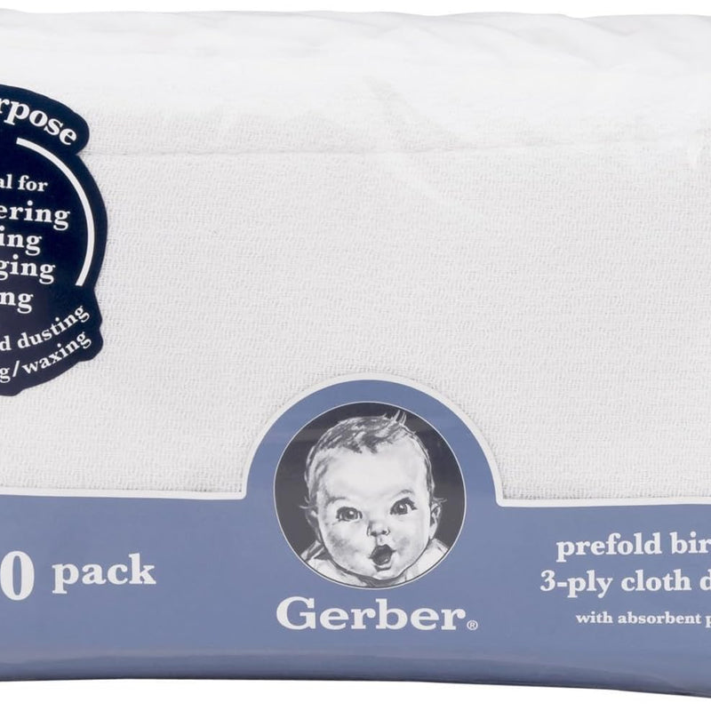 Gerber Unisex Baby Boys Girls Birdseye Prefold Cloth Diapers Multipack White 3-Ply 10 Pack