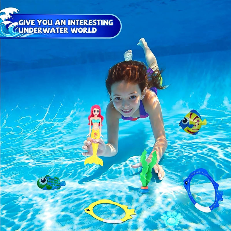 18 Pcs Diving Pool Toys for Kids Ages 3-12 Set with Storage Bag | Mermaid Sinking Dive Toy Set for Boys and Girls, Summer Underwater Swimming Training Gift for Pool Games