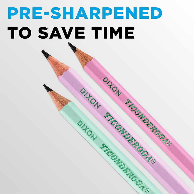 Ticonderoga Wooden Pencils, Pre-Sharpened, 2 HB Soft, Pastel Colors, 18 Count