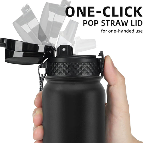 Fanhaw 20 Oz Kids Insulated Stainless Steel Water Bottle with Straw Lid, Leakproof & Anti-Dust Everyday Use Bottle for School, Women & Men, Back to School Essentials (Black)