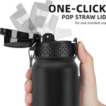 Fanhaw 20 Oz Kids Insulated Stainless Steel Water Bottle with Straw Lid, Leakproof & Anti-Dust Everyday Use Bottle for School, Women & Men, Back to School Essentials (Black)
