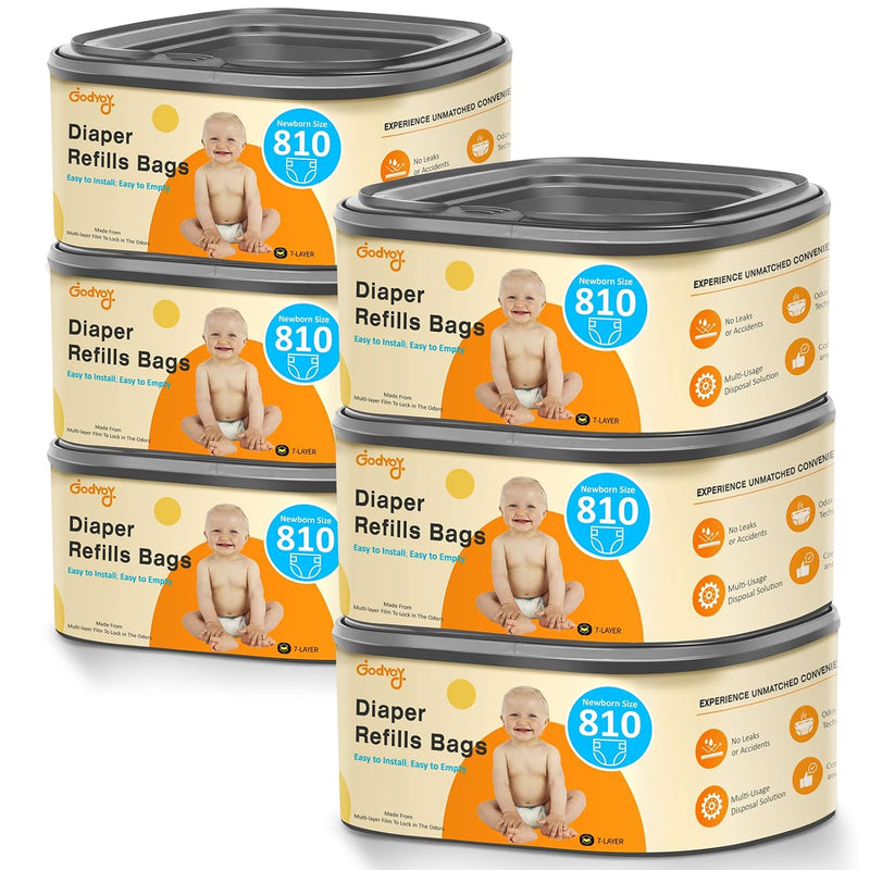 Jumbo Square Diaper Bags Fits Diaper Genie Classic,Compact,Select | Diaper Pail Refill Bags Holds up to 1080 Newborn-Sized Diapers, Odor Control & Durable Disposal Refill, Plant Scented 2 Pack