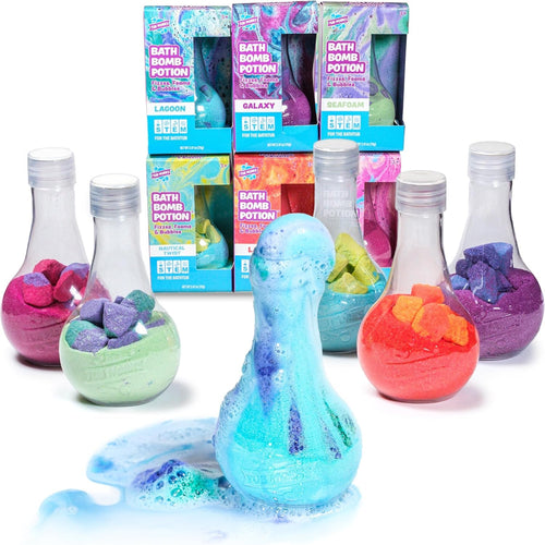 Tub Works Kids Nontoxic Bath Bomb Potions, Variety 6 Pack, Fizzes, Foams & Bubbles with Colorful Eruption, Interactive Bath Toys for Toddler Science Fun