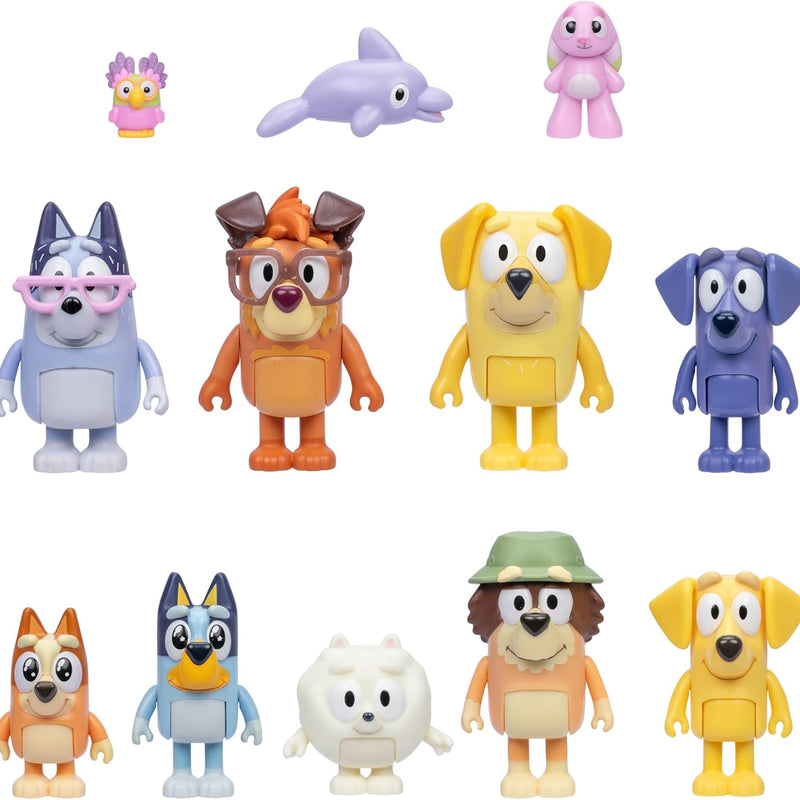 Bluey Super Fan Figurines for Toddlers Set, 11 Character Pack with Exclusive Figures, Toddler Figurine Toys Includes Bluey, Bingo & More, Ages 3+