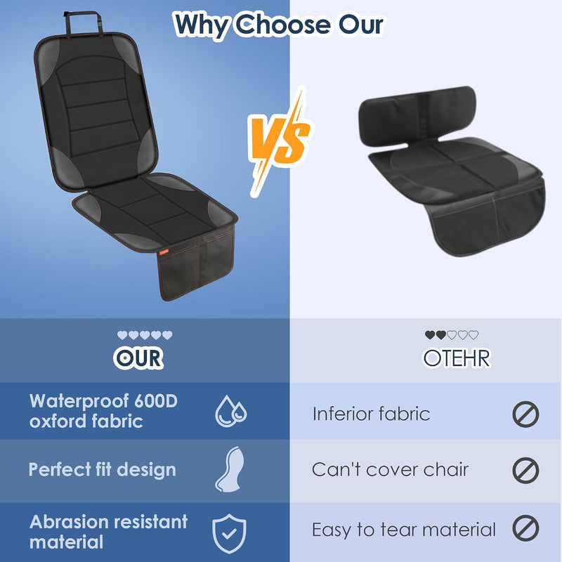 Sinvitron Car Seat Protector for Child Car Seat - Waterproof Non-Slip Leather Mat with 2 Mesh Pockets, Universal Seat Cover for Baby, Pets & Vehicles (1-Pack, Black)