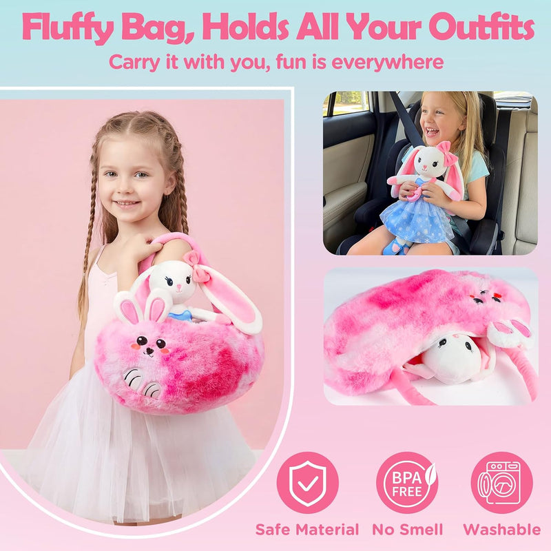 Ballerina Doll Stuffed Animals Girl Toys Age 3-8, Bunny Stuffed Animal, Ballet Dress Up Doll, Kids Pretend Play with 4 Set Clothes, Cape,Plush Bag 3 4 5 6 7 8 Year Old Girl Gifts Dance Recital Gifts