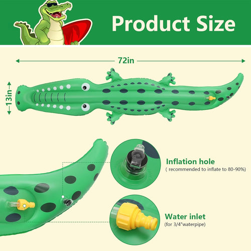 Water Sprinkler for Kids, Large Crocodile Inflatable Sprinkler | Kids Sprinklers for Yard, Outdoor Water Toys Spray Summer Water Play for Boys Girls Dogs Backyard