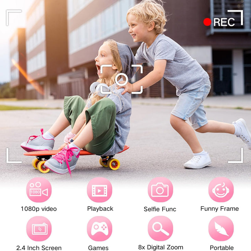 Goopow Kids Digital Camera: 1080P Video, 8X Zoom, Selfie Mode, 32GB SD Card