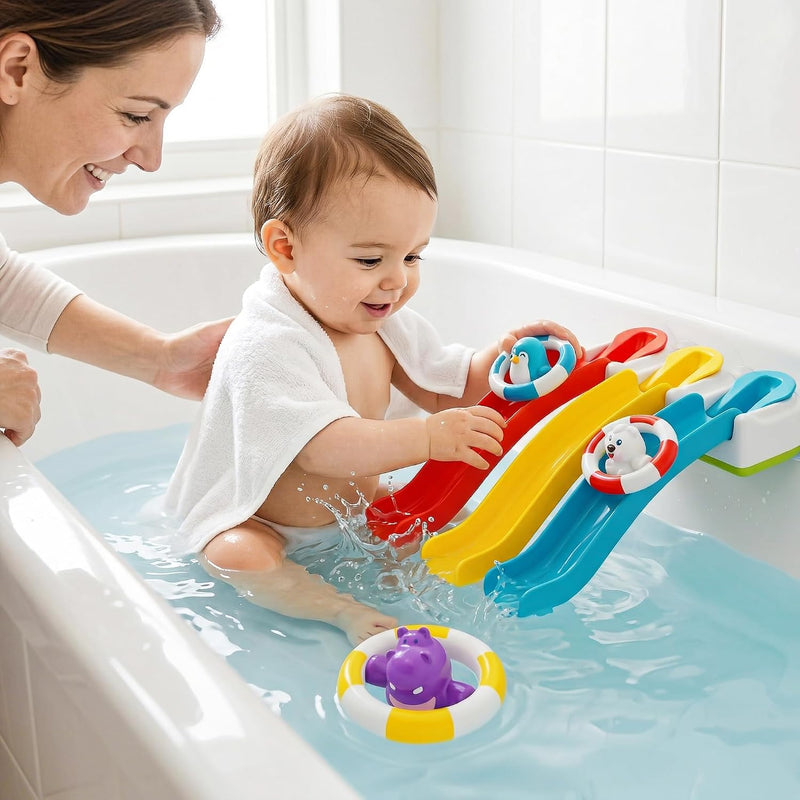 iPlay, iLearn Baby Infant Slide Bath Toys, Bathtub Float Animal Toddler 1-3 | Fun Bathtime Shower Toy, Kid Bathing Tub Pool Water Playset, Birthday Summer Gift Stuffer for 12 18 Months 1 2 3 Yrs Boy Girl