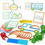 142pcs Wooden Pattern Blocks Montessori STEM Toy for 3-5 Years Old Kids, Made in USA, 142pcs Sticks & Rings