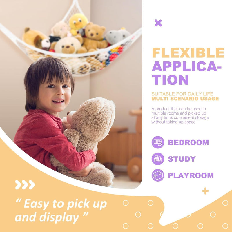 Lazebox Stuffed Animal Net Hammock for Plushie Toys, Stuffed Animal Hammock Corner for Kids' Room Decor, Ideas for Organizing Stuffy Collection, White, L (67" x 40" x 40")-Pack of 1