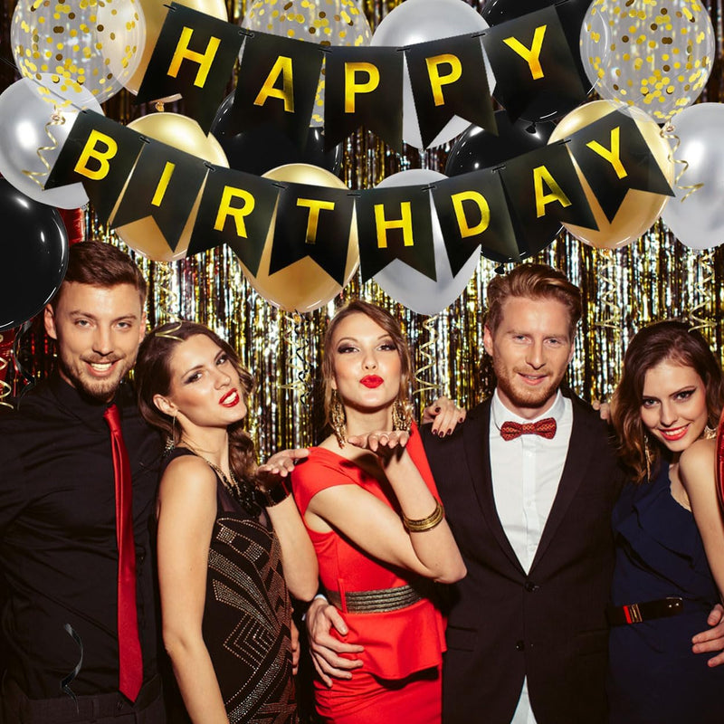 Black Gold Birthday Decoration Set for Men Women Girls and Boys Party