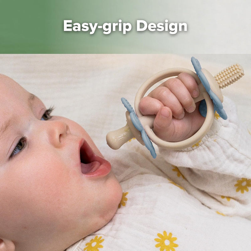 Haakaa Silicone Baby Teether Toy - Nipple-Shaped End for Gum Massage and Self-Brushing Training, Sky Blue Color
