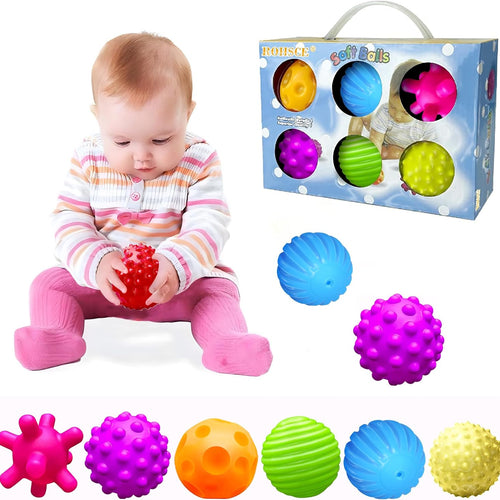 6-pack Sensory Balls for Baby, Bright Color Textured Multi Soft Ball Gift Sets for Sensory Play