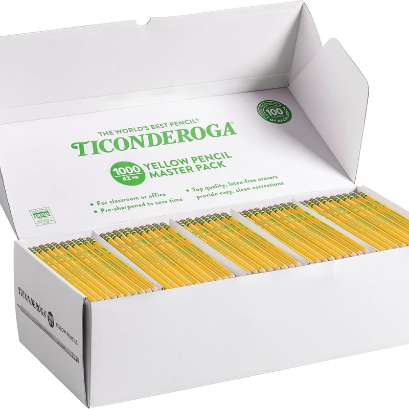 Ticonderoga Wood-Cased Pencils, Pre-Sharpened, 2 HB Soft, Yellow, 30 Count, 6 Packs/180 Count Total