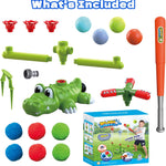 Intoypad 4-in-1 Kids Water Sprinklers T Ball Set & Water Ball Toy, Crocodile Baseball Sprinkler for Backyard Outdoor Summer Toys for Boys Girls Outside Yard Water Game Toys for Kids Toddlers Ages 3-8