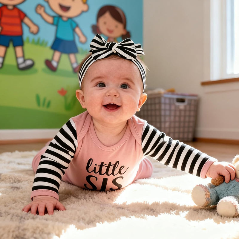 AMAWMW Newborn Baby Girl Little Sister Sleeper Gown Stripe Long Sleeve Nightgown Pajamas Gifts Stuff Essential Outfit