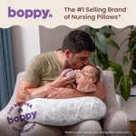 Boppy Nursing Pillow - Verified Safe Breastfeeding Pillow with Softer Fill for Comfortable Support, Machine Wash & Dry Cover, Non-Toxic Materials - Gray Gentle Leaves