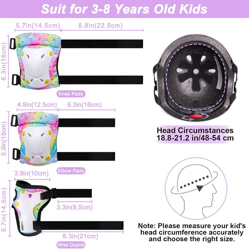 Kids Unicorn Helmet Set for Girls Age 3-8, Adjustable Protective Gear with Stickers for Roller Skates, Bicycle, Skateboarding, Scooter, Multiple Sports