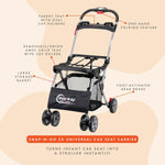 Baby Trend Snap N Go EX Polyester Lightweight Foldable Universal Single Infant Car Seat Carrier with 2 Cup Holder and Covered Compartment, Black